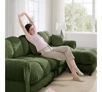Divano angolare modulare a 2 posti in ciniglia, design trapuntato fine, stile elegante, cuscini spessi, morbido e di supporto, con pouf mobile, facile da montare, perfetto per soggiorno, verde