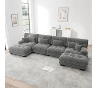 Divano angolare modulare a U per soggiorno, divano nuvola a 4 posti, divano a quattro posti con poggiapiedi rimovibile, combinazione fai da te, ciniglia (grigio)