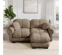 Divano angolare modulare in ciniglia a 2 posti, design trapuntato fine, stile elegante, cuscini spessi, morbido e di supporto, con pouf mobile, facile da montare, perfetto per il soggiorno, marrone