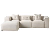 Divano Angolare Sinistro in Tessuto Beige Chiaro 3 Posti con Cuscini Dolva