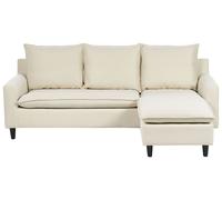 Divano Angolare Sinistro Tessuto beige Imbottito Gambe Legno Scuro Elvenes