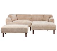 Divano angolare tessuto beige 3 posti lato sinistro con pouf HOLT