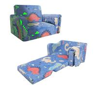 Divano Bambini Trasformabile 2-in-1,Poltroncina Pieghevole per Bambini Ragazzi con Coperta,Comoda Divano Letto per Bambini che Brillano nel Buio per Camere da Letto e Soggiorno,Dinosauro