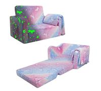 Divano Bambini Trasformabile 2-in-1,Stabile Poltroncina Pieghevole per Bambini Ragazze con Coperta,Comoda Divano Letto per Bambini che Brillano nel Buio per Camere da Letto e Soggiorno,Unicorno