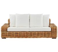 Divano Boho da Giardino a 3 Posti in Rattan Naturale con Cuscini Forli