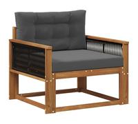 Divano centrale per esterni in legno di acacia massiccio con imbottitura resistente alle intemperie, altezza della seduta 37 cm, colore del cuscino antracite, divano lounge flessibile per balcone