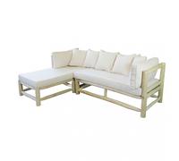 Divano chaise longue con penisola con struttura in legno di teak e cuscini Maldive