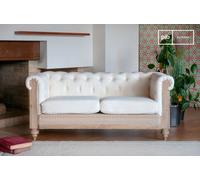 Divano Chesterfield 2 posti in lino e cotone bianco, stile shabby chic, 165x82x73 cm, design elegante