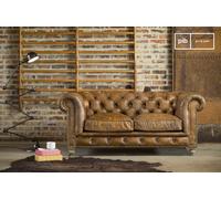 Divano Chesterfield 2 posti in pelle marrone, stile industriale, 181x97x78 cm, comfort e stile retrò
