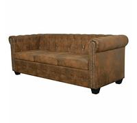 Divano Chesterfield Moderno a 3 Posti in Pelle Artificiale Marrone, Ecopelle, Dire, Vintage, in Offerta