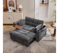 Divano cloud, 140,5 x 74 x 82 cm, divano letto 3 in 1, con schienale regolabile, porta USB, divano lounge a 2 posti, pieghevole, con tavolo nascosto, portabevande (grigio)