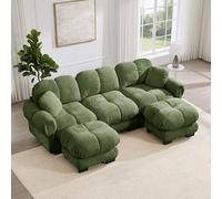 Divano Cloud a 3 posti, con pouf mobile e 2 piccoli cuscini decorativi, design trapuntato fine, cuscino spesso, morbido e di supporto, facile da montare, adatto per il soggiorno, verde