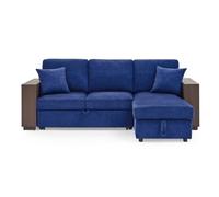 Divano componibile con letto estraibile, divano a 2 posti e chaise longue reversibile con contenitore, bracciolo con ripiano in MDF