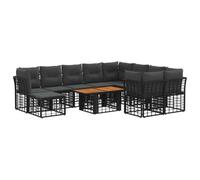 Divano componibile esterno 11 pezzi Poly Rattan Nero e Grigio con Tavolo | Struttura in acciaio verniciato, pattini regolabili, federe cuscino lavabili, uso tutto l'anno, design modulare