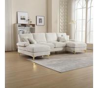 Divano componibile moderno a forma di U in ciniglia di grandi dimensioni con doppi sedili reclinabili per soggiorno, camera da letto, ufficio, appartamento (beige)