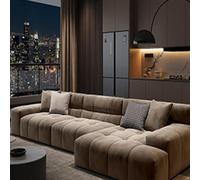 Divano componibile modulare da 329,9 cm con chaise longue a L, divani imbottiti per soggiorno con seduta profonda, divani componibili ClothCloud satinati per soggiorno camera da letto E-1