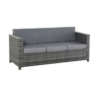 Divano Da Esterno 3 Posti In Rattan Pe E Metallo Con Cuscini Per Seduta E Schienale, 185x70x80 Cm, Grigio