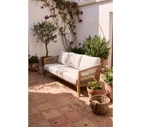 Divano da Esterno 3 Posti in Tessuto Beige e Teak, Aurora, 201x84 cm