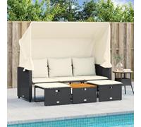 Divano da Giardino 3 Posti con Tetto, Set Completo con Tavolo e Pouf, in Polyrattan Nero, Salotto da Esterno, Resistente alle Intemperie, per Giardino e Terrazzo, Colore Nero, 176 x 139 x 149 cm