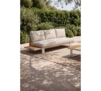 Divano da giardino 3 posti Nora, con lato sinistro reclinabile, 255x89x72 cm, Beige e teak