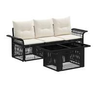 Divano Da Giardino 4 Pezzi Polyratan Nero E Crema Con Tavolo Regolabile | Resistente alle intemperie, pattini regolabili, fodere lavabili, design modulabile, polyrattan durevole