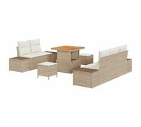 Divano da giardino 8 Pezzi 7 Posti Beige Poly Ratan Set Esterno | Poli ratan beige, legno massello di acacia, cuscini lavabili rimovibili, depositi nascosti, resistente all'acqua e UV