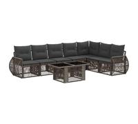 Divano Da Giardino 8 Pezzi Polyratan Grigio E Grigio Scuro Con Tavolo | Cuscini rimovibili lavabili, cuscinetti stabilizzatori, design modulare flessibile, resistente alle intemperie