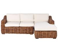 Divano da giardino Boho a 3 posti in vero vimini di rattan con cuscini, naturale