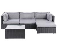 Divano da giardino con tavolino quadrato in vimini nero e rattan grigio Cuscini