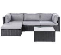 Divano da giardino con tavolino quadrato in vimini nero e rattan grigio Cuscini