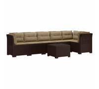 Divano da giardino in polipropilene per 6 persone con cuscini, marrone | Design elegante, resistenza UV, facile manutenzione, comfort ottimale, effetto rattan naturale