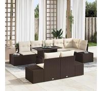 divano da giardino modulare, polyrattan, marrone e crema, 9 pezzi | Polyrattan, tavolo regolabile in altezza, 8 posti, cuscini, montaggio richiesto