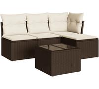 Set Divano da Giardino 5 pz con Cuscini Marrone in Polyrattan