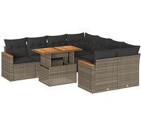 DIVANO DA GIARDINO VIDAXL 9 pz con Cuscini Grigio Polyrattan Acacia - 3327469
