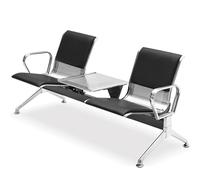 Divano da reception a 2 posti con tavolino da caffè, braccioli e schienale con struttura in metallo, ideale per ospedali e cliniche, design elegante nero, dimensioni compatte