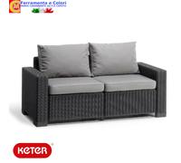 Divano Divanetto da Giardino Spiaggia 2 Posti KETER Stile Rattan Con Cuscini