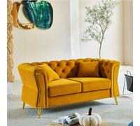 Divano due posti ocra con gambe dorate Rivestimento in Velluto Trapuntato Dimensioni 162x73xh 86 cm colore giallo senape giallo