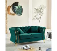 Divano due posti verde con gambe dorate Rivestimento in Velluto Trapuntato Dimensioni 162x73xh 86 cm colore Verde verde