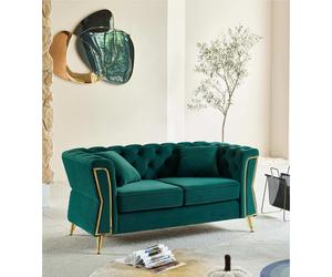 Divano due posti verde con gambe dorate Rivestimento in Velluto Trapuntato Dimensioni 162x73xh 86 cm colore Verde verde