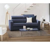 Divano Fisso 2 posti Micaela, Sofà Soggiorno in Tessuto Imbottito, Poggiatesta Regolabili e Braccioli Slim, 100% Made in Italy, Cm 180x95h85, Blu