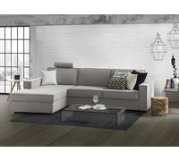Divano Fisso con penisola Grazia, Sofà ad Angolo con penisola Contenitore Sinistra, Braccioli Standard, 100% Made in Italy, Cm 280x95h90, Grigio