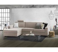 Divano Fisso con penisola Grazia, Sofà ad Angolo con penisola Contenitore Sinistra, Braccioli Standard, 100% Made in Italy, Cm 280x95h90, Tortora
