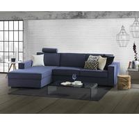 Divano Fisso con penisola Grazia, Sofà ad Angolo con penisola Contenitore Sinistra, Braccioli Standard, 100% Made in Italy, Cm 280x95h90, Blu