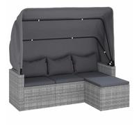 Divano Giardino 3 Posti con Tetto Pieghevole e Poggiapiedi Grigio Polyrattan, Salotto da Esterno con Cuscini Imbottiti Antracite, Resistente agli Agenti Atmosferici per Patio Terrazzo Giardino