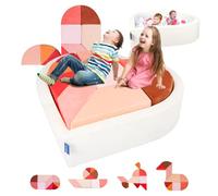 Divano Giochi per Bambini a Forma di Cuore 2 in 1 con Vasca per Palline e Puzzle Tangram, Divano Modulare per Stanze dei Giochi che Stimola la Creatività