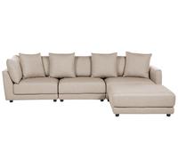 Divano imbottito classico a 3 posti in tessuto con ottomana Cuscini extra beige