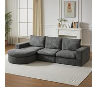 Divano in ciniglia con elementi curvi e chaise longue, completamente compresso e senza struttura, divano modulare combinato con chaise longue a L, divano con compressione in schiuma, non richiede mon