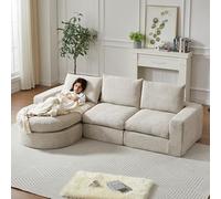 Divano in ciniglia con elementi curvi e chaise longue, completamente compresso e senza struttura, divano modulare combinato con chaise longue a L, divano con compressione in schiuma, non richiede mon