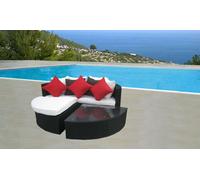 DIVANO IN RATTAN PENISOLA ARREDO GIARDINO ESTERNO + TAVOLO + POUF SET COMPLETO