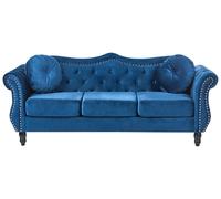 Beliani Divano in Velluto Blu a 3 Posti in Stile Chesterfield con Cuscini Retrò